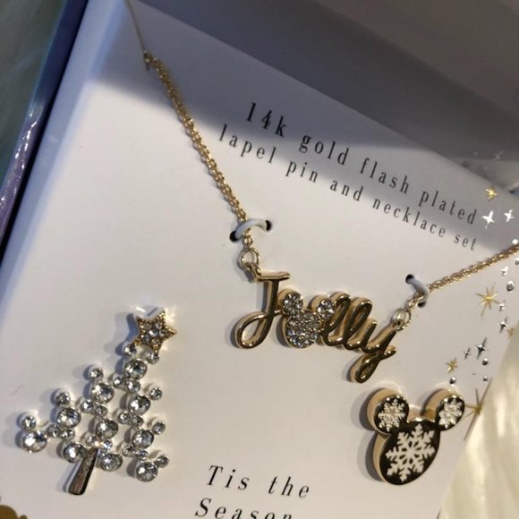 Disney Two-Tone Gold Minnie Mouse Crystal Pin & "Joy" Necklace Set - Picture 4 of 6